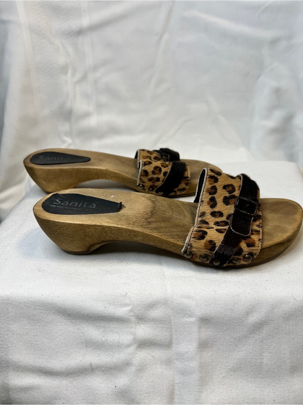 Sanita Camilla Wooden Sandal Featuring Leopard Print Calf Hair. Women’s 38 - Picture 3 of 5